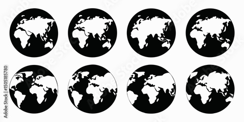 Earth globe icon set hemispheres and continents