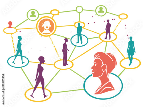 Social network connection concept with people connected by lines for business and communication design