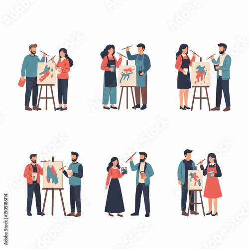 People painting art class teamwork creation