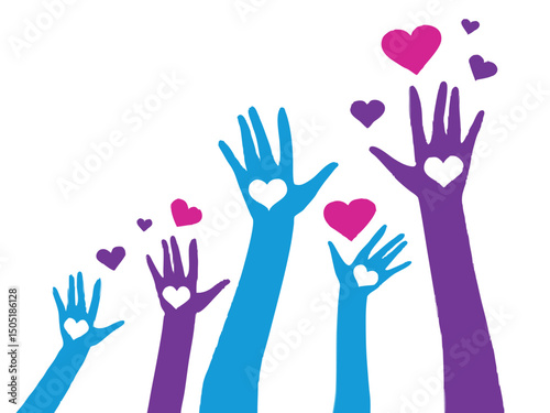 Hands reaching for love and support vector illustration for charity and community outreach projects design