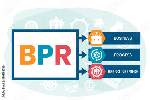 BPR - Business Process Reengineering acronym. business concept background. vector illustration concept with keywords and icons. lettering illustration with icons for web banner, flyer, landing page