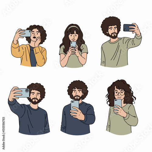 People taking selfie with mobile phones