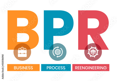 BPR - Business Process Reengineering acronym. business concept background. vector illustration concept with keywords and icons. lettering illustration with icons for web banner, flyer, landing page