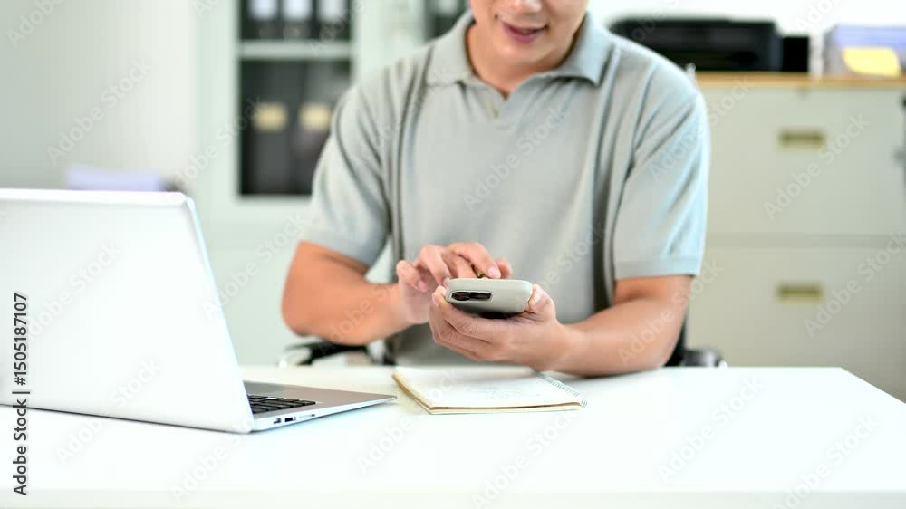 Businessman hand working digital marketing media with mobile phone and modern compute