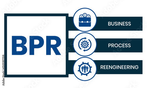 BPR - Business Process Reengineering acronym. business concept background. vector illustration concept with keywords and icons. lettering illustration with icons for web banner, flyer, landing page
