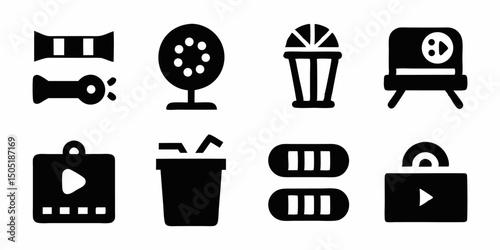 Cinema icons film reel clapperboard popcorn and more