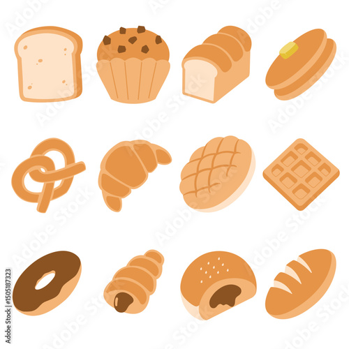 Bakery Food Bread Cookie Sweet Cake Snack Desert Flat Simple