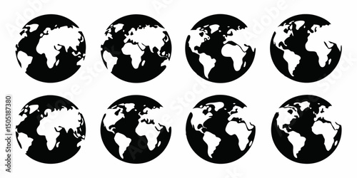 Earth globe icon set hemispheres and continents