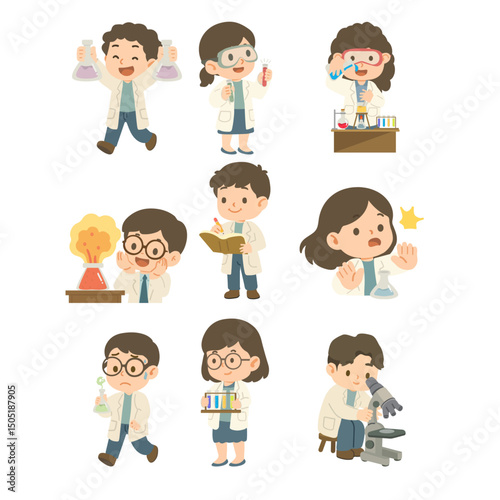Scientists characters cartoon flat set