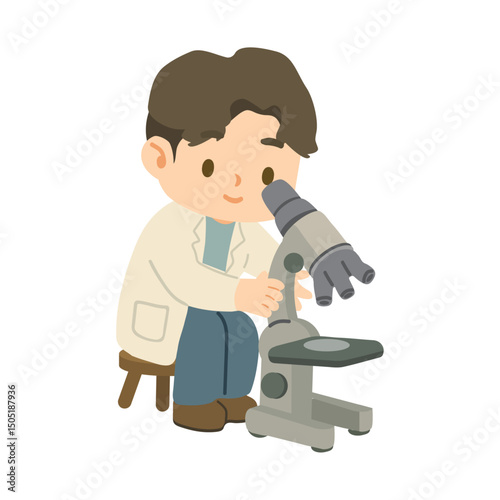Cartoon Scientist with Microscope Illustration