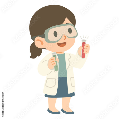 Cartoon Scientist Holding Test Tubes
