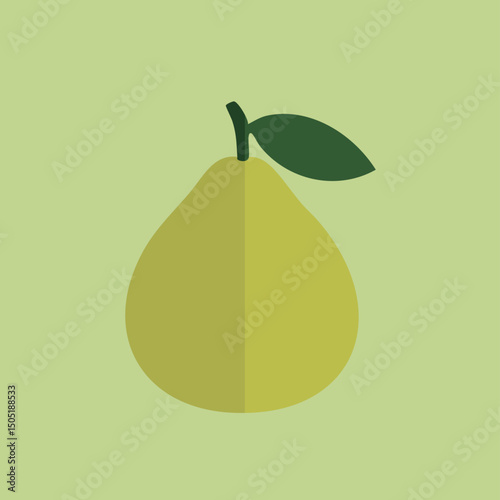 A simple vector pomelo graphic with a green leaf, perfect for food or nature designs, on a light green background.