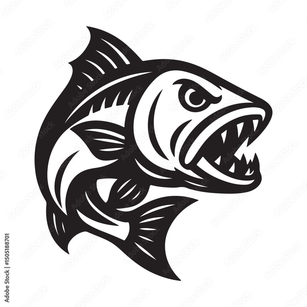 Naklejka premium Angry Piranha Fish with Sharp Teeth Art & Illustration