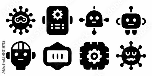 Simple artificial intelligence icons ai technology symbols
