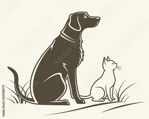 Dog and cat illustration cute pets friendly animals domestic canine feline vector art drawing simple design friend