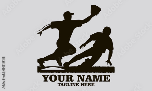 vector of a dynamic baseball play involving two players, baseball play vector illustration and baseball logo icon