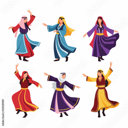 Traditional dancers in colorful middle eastern clothing