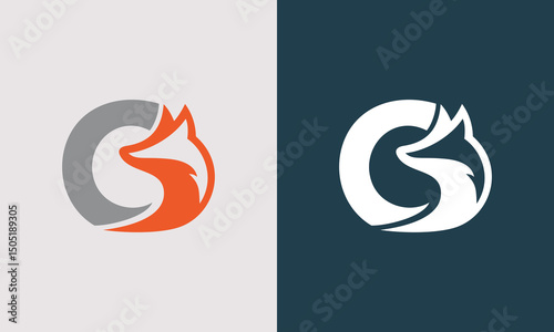 Abstract C or O letter vector illustration with fox elements