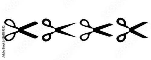 Simple silhouette of open scissors. Scissors icon set. Scissors logo icon. Stock vector illustration isolated on white background.