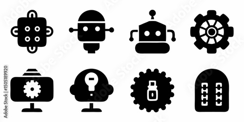 Simple artificial intelligence icons ai technology symbols