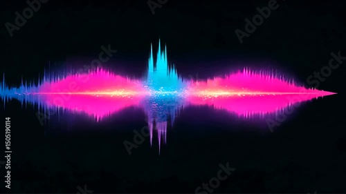 Visual spectrum with pink and blue hues, resembling a waveform on a dark backdrop with shimmering and glowing effects