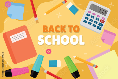 Back to School Colorful Stationery and Supplies Illustration
