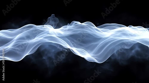 Ethereal, flowing form rendered in spectral blues and whites, hovering against deep black, evoking otherworldly elegance and movement