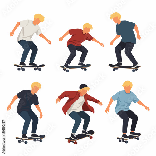Skateboarders riding skateboards with blonde hair