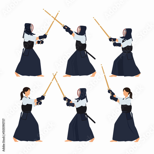 Kendo practice in vector style martial art