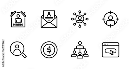 Hiring Process Line Icons. Recruitment, Job Application, Interview, Candidate Selection Vector Set