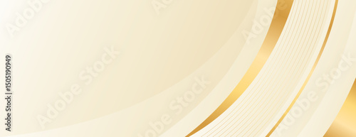 Elegant beige luxury banner background with gold lines. Abstract curved shapes. Suitable for web banners, templates, headers, pages, sales, ads, awards, events and more