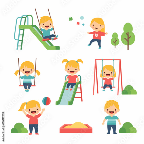Kids playing cheerfully in playground outdoor fun
