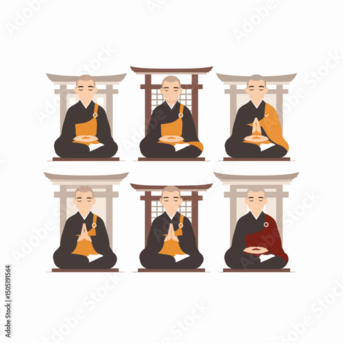 Monk sitting in meditation with temple background