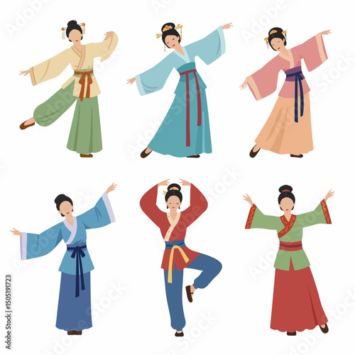 Chinese dancers in traditional clothing performing