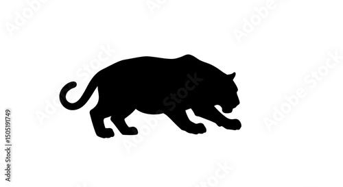 Powerful Silhouette of a Tiger in a Crouching Pose Vector Illustration