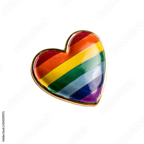 Rainbow flag-colored heart-shaped badge isolate on white background --v 7.0