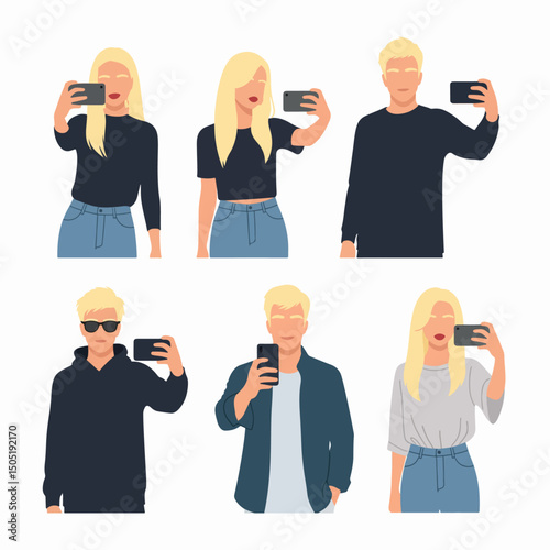 People taking selfies with mobile phone