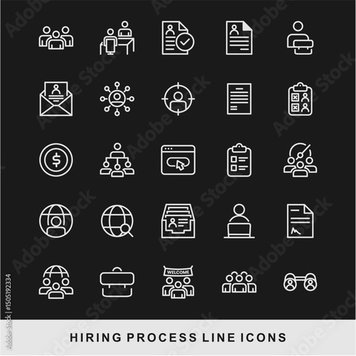 Hiring Process Line Icons. Recruitment, Job Application, Interview, Candidate Selection Vector Set