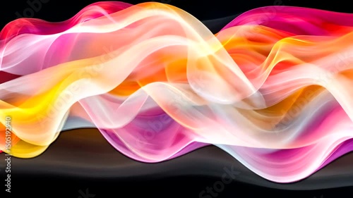 Abstract waves of color flow and undulate across a dark background, creating a vibrant and energetic composition