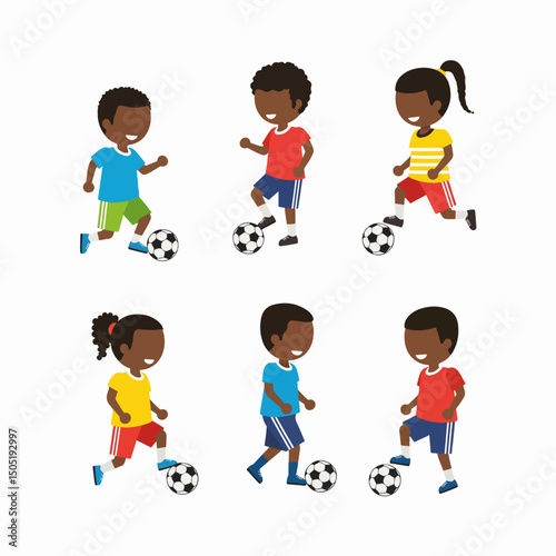 Kids playing soccer football activity together
