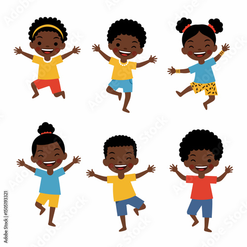 Kids joyful jumping having fun together group