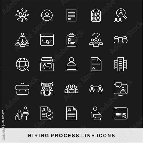 Hiring Process Line Icons. Recruitment, Job Application, Interview, Candidate Selection Vector Set