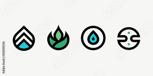 Four elements line icon logo set