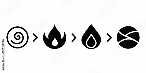 Four elements line icon logo design set