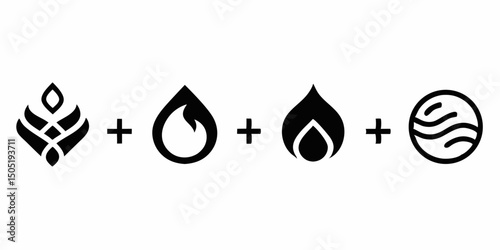 Four elements line icon logo set