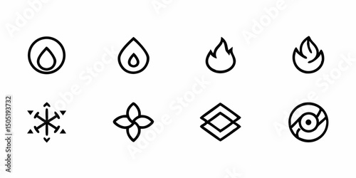 Line art icon set four elements symbols