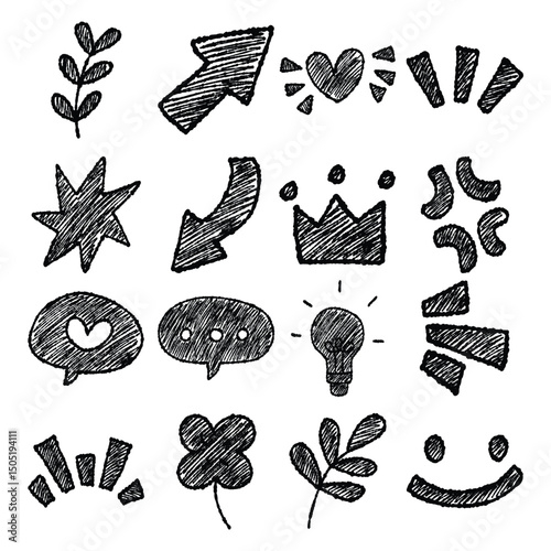 Handdrawn Doodle Sketch Chalk Scribble Scrapbook Journal Sticker Cute Pencil Abstract