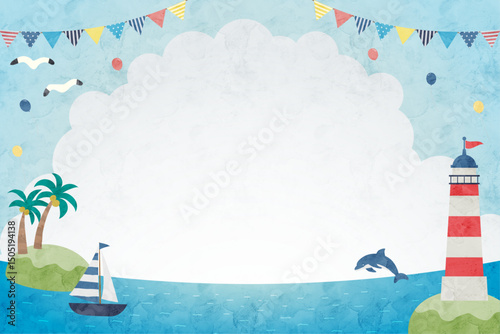 海と空の夏の水彩背景イラスト