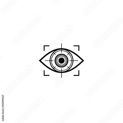 Silhouette of an eye with scan lines biometric recognition on white background