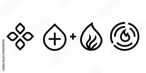 Line art icon set four elements symbols